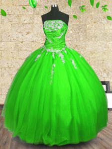 Dazzling Strapless Neckline Appliques Quince Ball Gowns Sleeveless Lace Up