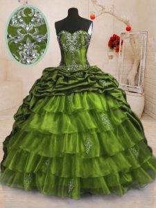 High End Sleeveless Sweep Train Lace Up With Train Beading and Appliques and Ruffled Layers and Pick Ups Quinceanera Gown