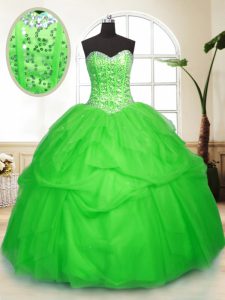 Sleeveless Floor Length Sequins and Pick Ups Lace Up Quince Ball Gowns with