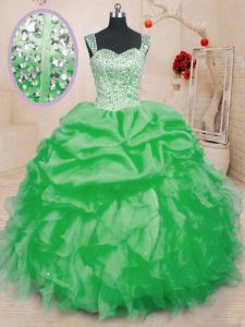 Extravagant Pick Ups Straps Sleeveless Lace Up Sweet 16 Quinceanera Dress Organza