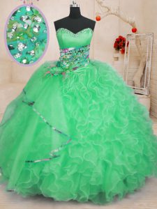 Apple Green Sweetheart Neckline Beading and Ruffles Sweet 16 Dresses Sleeveless Lace Up