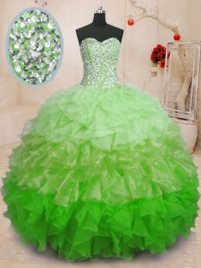 Trendy Multi-color Ball Gowns Organza Sweetheart Sleeveless Beading and Ruffles Floor Length Lace Up Quinceanera Dress