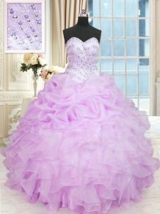 Custom Design Sleeveless Lace Up Floor Length Beading and Ruffles Vestidos de Quinceanera