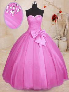 Lilac Lace Up 15 Quinceanera Dress Beading and Bowknot Sleeveless Floor Length