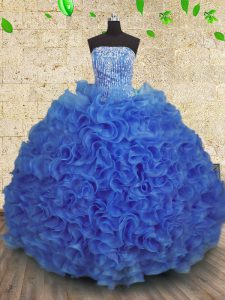 Delicate Floor Length Royal Blue Sweet 16 Quinceanera Dress Organza Sleeveless Beading and Ruffles