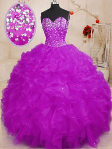 Exceptional Purple Lace Up Sweetheart Beading Quinceanera Dresses Organza Sleeveless