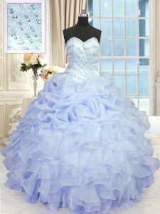 Lavender Sweetheart Lace Up Beading and Ruffles 15 Quinceanera Dress Sleeveless