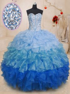 Perfect Sweetheart Sleeveless Organza 15th Birthday Dress Beading and Ruffles Lace Up