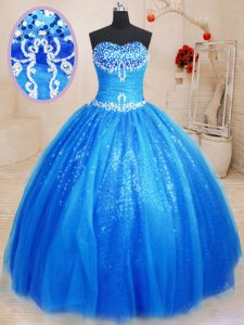 Decent Royal Blue Sweetheart Lace Up Beading and Appliques Sweet 16 Dress Sleeveless