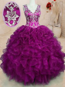 Simple Floor Length Ball Gowns Sleeveless Fuchsia Ball Gown Prom Dress Backless