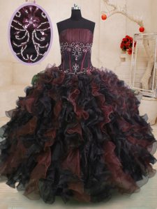 Spectacular Multi-color Quinceanera Dresses Military Ball and Sweet 16 and Quinceanera and For with Beading and Ruffles Strapless Sleeveless Lace Up