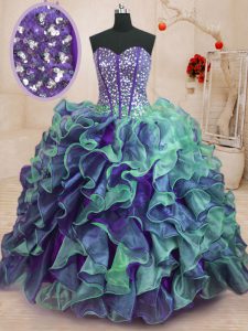 Beauteous Floor Length Multi-color 15 Quinceanera Dress Sweetheart Sleeveless Lace Up