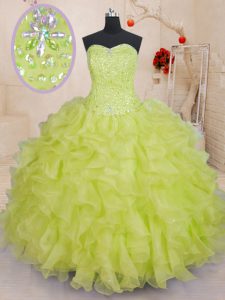 Yellow Green Sleeveless Beading and Ruffles Floor Length Quinceanera Gown