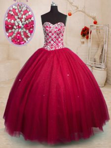 Beading Quinceanera Gown Red Lace Up Sleeveless Floor Length
