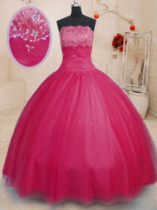 Adorable Coral Red Ball Gowns Off The Shoulder Sleeveless Tulle Floor Length Lace Up Beading Ball Gown Prom Dress