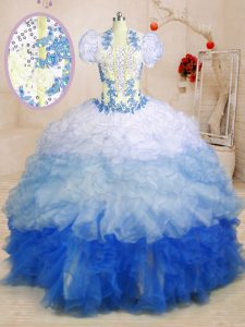 Multi-color 15th Birthday Dress Military Ball and Sweet 16 and Quinceanera and For with Beading and Appliques and Ruffles Sweetheart Sleeveless Lace Up