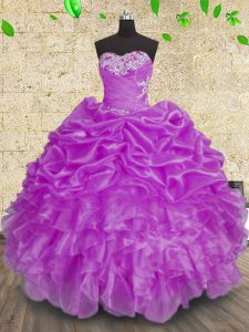 Beading and Appliques and Ruffles and Ruching Sweet 16 Dresses Purple Lace Up Sleeveless Floor Length