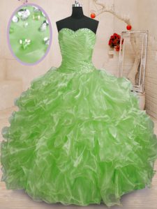 Designer Sleeveless Floor Length Beading and Ruffles Lace Up 15th Birthday Dress with