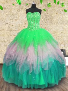 Colorful Sequins Floor Length Ball Gowns Sleeveless Multi-color Sweet 16 Dresses Lace Up