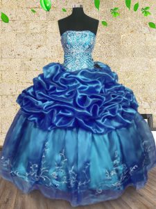 Beauteous Teal Sweet 16 Quinceanera Dress Military Ball and Sweet 16 and Quinceanera and For with Beading and Embroidery and Ruffles Strapless Sleeveless Lace Up