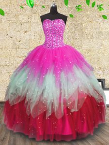 Elegant Ruffled Sweetheart Sleeveless Lace Up 15th Birthday Dress Multi-color Tulle