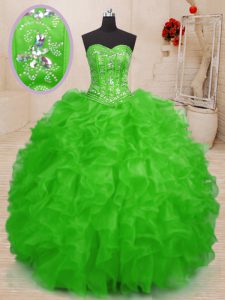 Lace Up Quinceanera Dress Beading and Ruffles Sleeveless Floor Length
