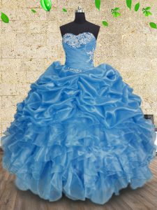 Customized Baby Blue Sweetheart Lace Up Beading and Appliques and Ruffles and Ruching Quince Ball Gowns Sleeveless
