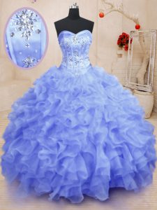 Floor Length Lace Up Vestidos de Quinceanera Light Blue for Military Ball and Sweet 16 and Quinceanera with Beading and Ruffles