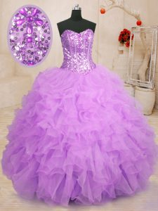 Noble Floor Length Lilac Quinceanera Gown Sweetheart Sleeveless Lace Up