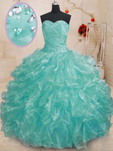 Floor Length Ball Gowns Sleeveless Teal Quinceanera Gown Lace Up