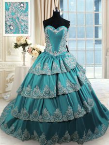 Lovely Sleeveless Beading and Appliques and Ruffled Layers Lace Up 15 Quinceanera Dress