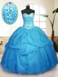 Sleeveless Sequins and Pick Ups Lace Up Ball Gown Prom Dress