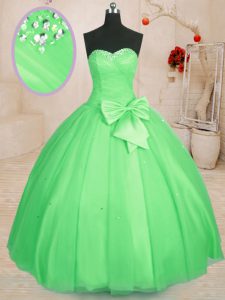 Delicate Floor Length Quinceanera Dress Tulle Sleeveless Beading and Bowknot
