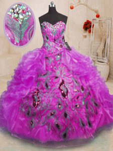 Decent Sweetheart Sleeveless Zipper Quinceanera Gowns Purple Organza