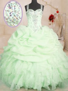 Cheap Pick Ups Yellow Green Sleeveless Organza Zipper Sweet 16 Quinceanera Dress for Military Ball and Sweet 16 and Quinceanera
