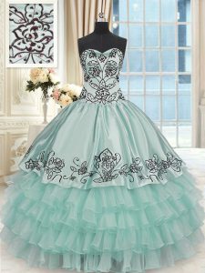 Popular Apple Green Ball Gowns Organza and Taffeta Sweetheart Sleeveless Beading and Embroidery and Ruffled Layers Floor Length Lace Up Sweet 16 Dresses