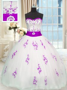 Cheap Sleeveless Lace Up Floor Length Appliques and Belt Sweet 16 Dress