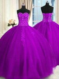 Custom Design Purple Sweetheart Lace Up Appliques and Embroidery 15th Birthday Dress Sleeveless