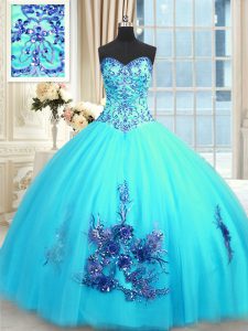 Ball Gowns Vestidos de Quinceanera Baby Blue Sweetheart Tulle Sleeveless Floor Length Lace Up