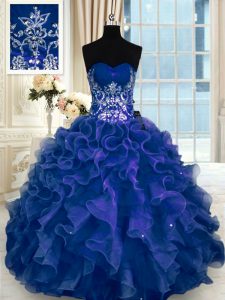 Floor Length Ball Gowns Sleeveless Navy Blue 15th Birthday Dress Lace Up