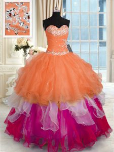 Smart Multi-color Sweetheart Lace Up Beading and Ruffled Layers Quinceanera Gown Sleeveless