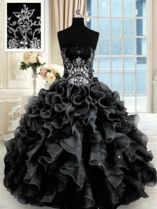 Fabulous Floor Length Black Quinceanera Gowns Sweetheart Sleeveless Lace Up