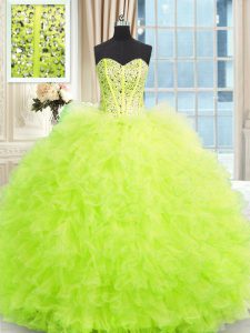 Yellow Green Sleeveless Beading and Ruffles Floor Length Quinceanera Gown