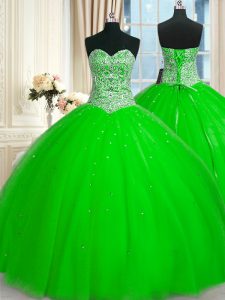 New Style Sequins Sweetheart Sleeveless Lace Up 15 Quinceanera Dress Tulle