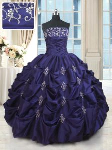 Dark Purple Sleeveless Beading and Appliques and Embroidery and Pick Ups Floor Length Quinceanera Gown