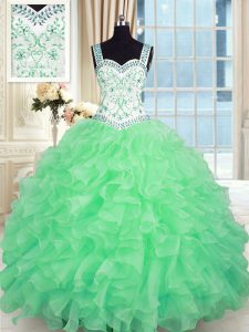 Sweetheart Sleeveless Organza Sweet 16 Dresses Beading and Appliques and Ruffles Lace Up