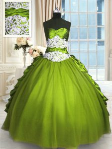Sophisticated Taffeta and Tulle Sleeveless Floor Length Sweet 16 Dress and Beading and Lace and Appliques and Ruching