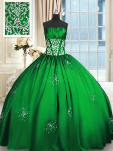 On Sale Sleeveless Floor Length Beading and Appliques and Ruching Lace Up Quinceanera Dress