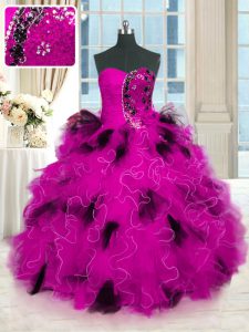 Multi-color Ball Gowns Beading and Ruffles Quinceanera Dress Lace Up Tulle Sleeveless Floor Length