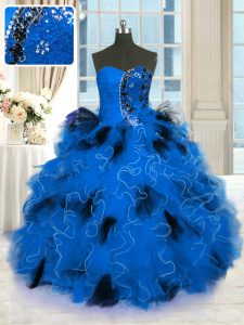 Discount Sleeveless Lace Up Floor Length Beading and Ruffles Quince Ball Gowns